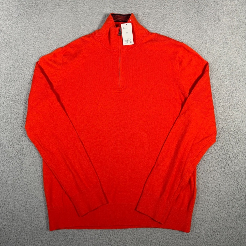 Banana Republic Sweater Mens Medium (Fits Slim) Orange Cotton Cashmere 1/4 Zip